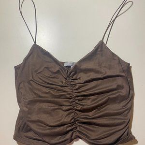Brown Ruched Crop Tank Top